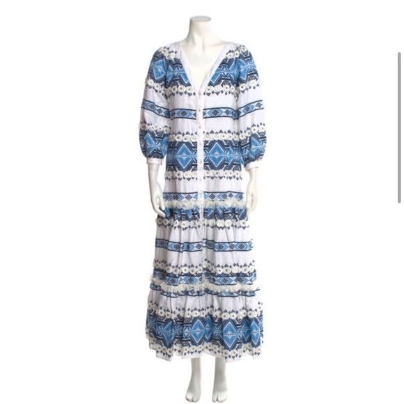 NWOT ALEXIS White & Blue Wylla Embroidered Linen Blend Maxi Dress XS - Picture 4 of 4